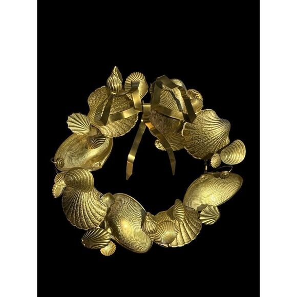 Vintage 1980s Brass Dresden/Petite Choses Seashell Wreath 11" HARD TO FIND - Picture 5 of 6